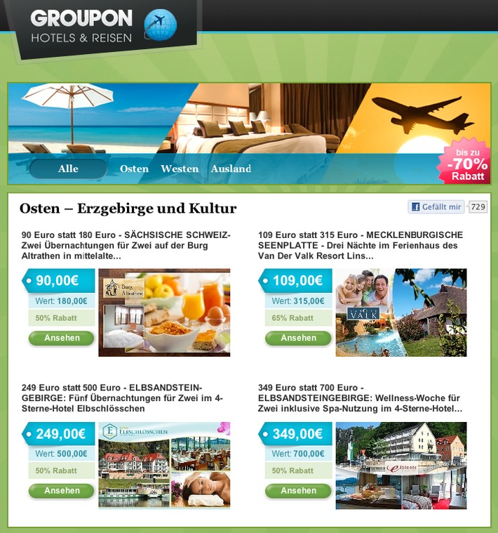Groupon.de nimmt Kurs auf die Reisebranche (mit Bild)