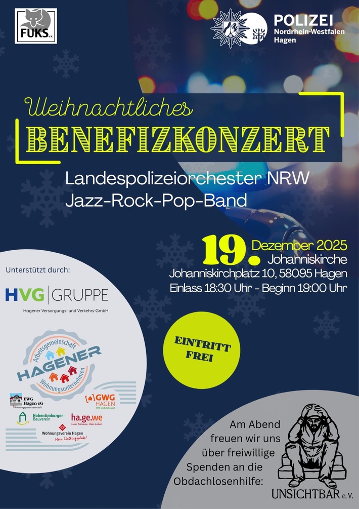 POL-HA: Weihnachtliches Benefizkonzert am 19.12.2025 - Stimmungsvoller Abend zugunsten des Vereins Unsichtbar e.V.