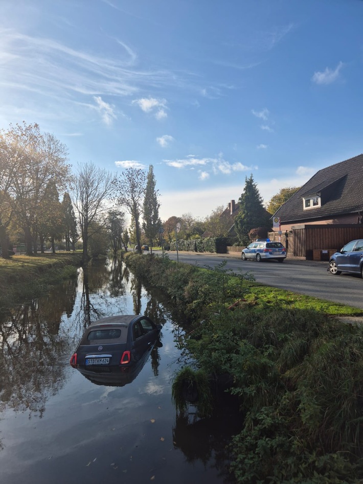 POL-STD: 81-jährige Autofahrerin landet im Alten Land im Fleth - Fahrerin mit Hilfe von Anwohnern gerettet, Unbekannte brechen Baucontainer in Wohlerst auf und entwenden Werkzeuge, Maschinen und Diesel
