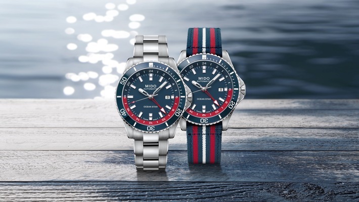 Eine Uhr, zwei Looks: Die Automatikuhr Mido Ocean Star GMT mit zweiter Zeitzone und Wechselband für 1.390,00 Euro unter https://www.midowatches.com/de/ oder im Fachhandel. / Weiterer Text über ots und www.presseportal.de/nr/162911 / Die Verwendung dieses Bildes für redaktionelle Zwecke ist unter Beachtung aller mitgeteilten Nutzungsbedingungen zulässig und dann auch honorarfrei. Veröffentlichung ausschließlich mit Bildrechte-Hinweis.

