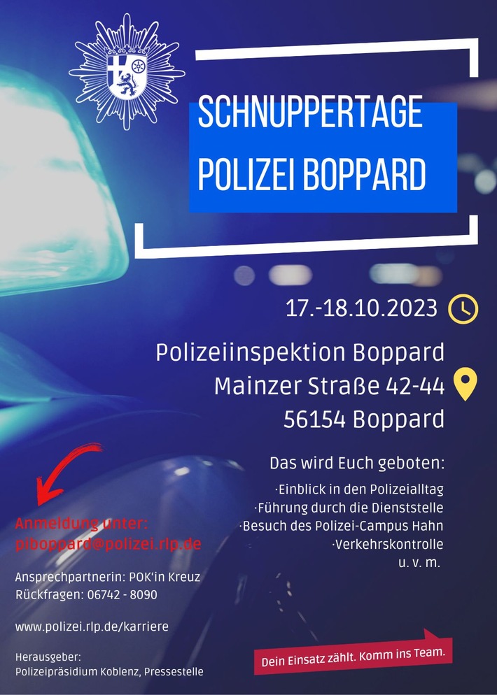 POL-PDKO: Schnuppertage der Polizei Boppard im Otkober