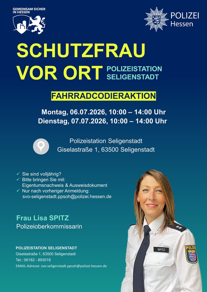 POL-OF: Fahrradcodieraktionen bei der Polizeistation Seligenstadt: Schutz vor Fahrraddiebstahl