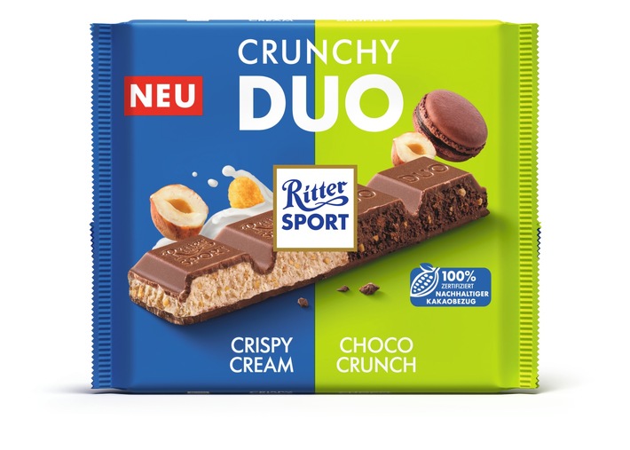 Neu: Ritter Sport DUO – vier Tafeln, acht Sorten, einzigartiger Schokogenuss