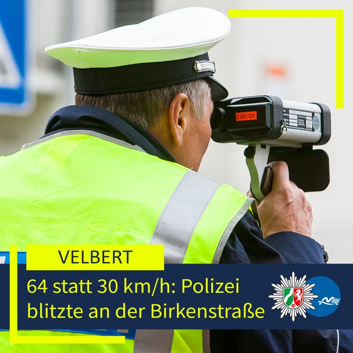 POL-ME: Mit 64 km/h durch die 30er-Zone: Polizei "blitzte" an der Birkenstraße - 2606007