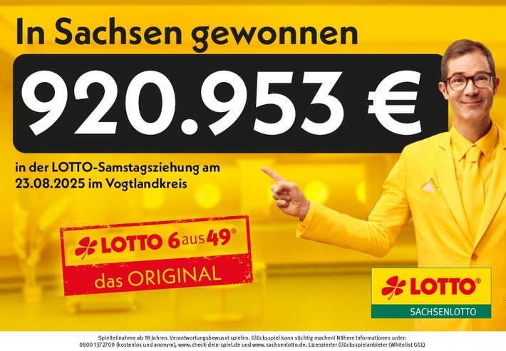 Sechs Richtige im Vogtlandkreis: 920.953 Euro bei LOTTO 6aus49