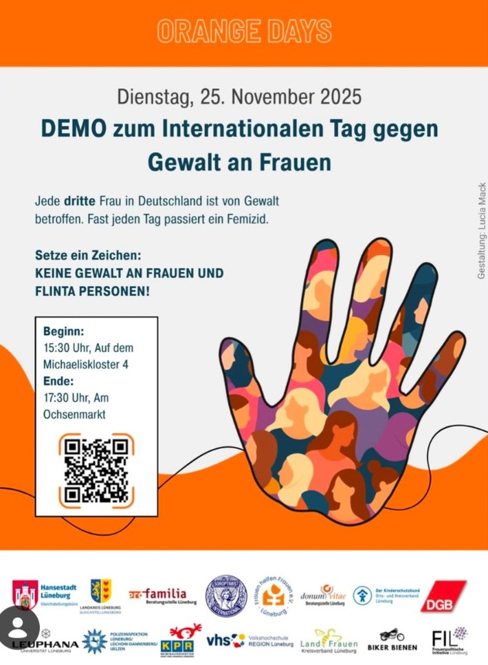 POL-LG: ++ "Nein zu Gewalt gegen Frauen" - Orange Days -> Aktionen und Demonstration gegen Gewalt an Frauen zum Auftakt der "Orange Days" am 25.11.25 in Lüneburg ++