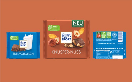 Ritter Sport Knusper Nuss 250 Gramm und neuer Look fürs Schokoquadrat