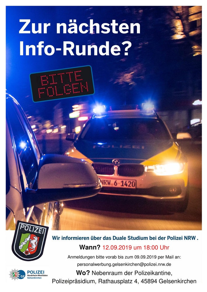 POL-GE: Personalwerber der Polizei Gelsenkirchen laden zur "Endspurt / Frühstart"-Informationsrunde