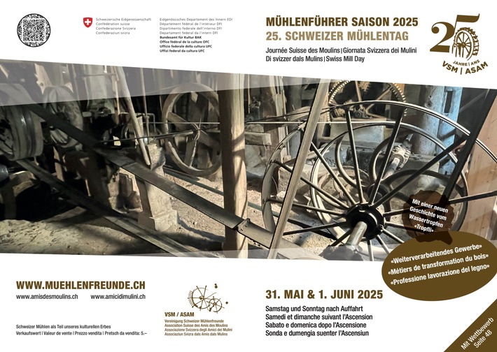 25 Jahre Schweizer Mühlentag - Ein Land feiert sein Mühlen-Erbe / Am 31. Mai & 1. Juni feiern 134 Mühlen das 25-jährige Jubiläum des Mühlentags mit Festen, Führungen, Vorführungen, erlebbarem Handwerk