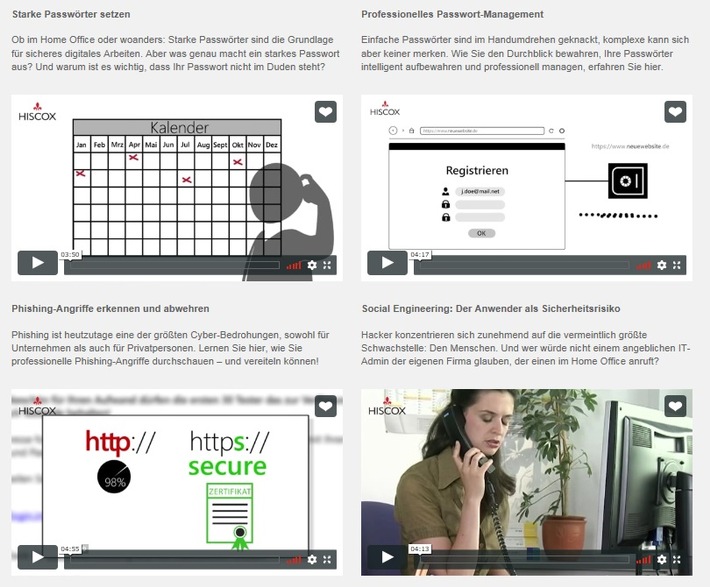 Aktion &quot;Digital Arbeiten - aber sicher&quot;: Hiscox bietet Cyber-Sicherheits-Videolearning für das Arbeiten aus dem Home Office