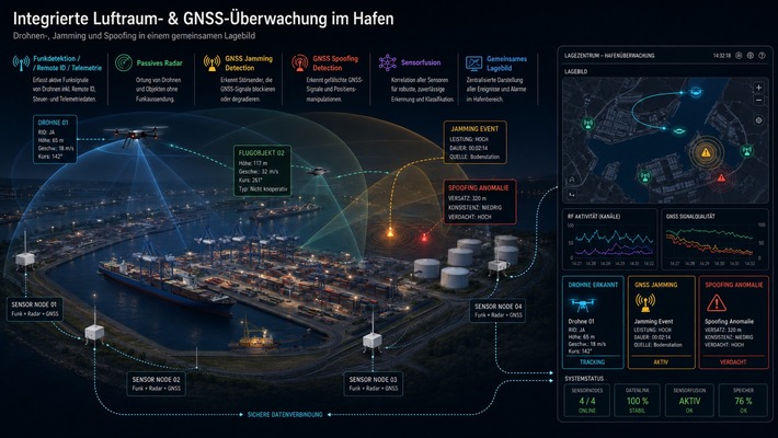 Gemeinsames Lagebild für Häfen: hensec vernetzt Drohnen- und GNSS-Überwachung