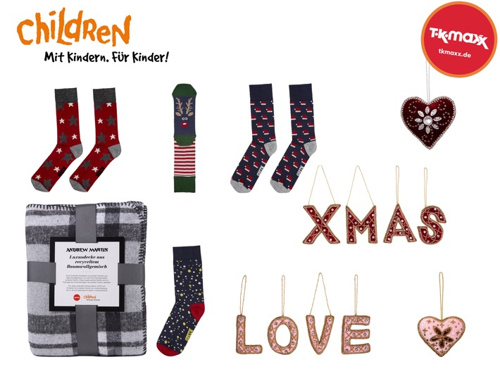 So einfach geht Gutes tun mit einem Einkauf bei TK Maxx / Mit dem Kauf von Charity-Weihnachtsartikeln unterstützen Kunden den TK Maxx Partner Children for a better World e.V. (kurz: CHILDREN)