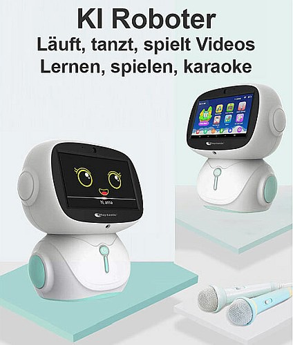 Geschenkidee - der interaktive Lernbegleiter der Zukunft: Playtastic KI-Roboter für Kinder mit ChatGPT, 7"-Touchdisplay, Mikrofon, WLAN