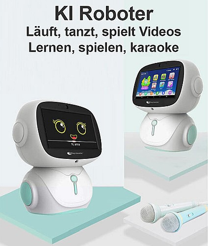 Geschenkidee - der interaktive Lernbegleiter der Zukunft: Playtastic KI-Roboter für Kinder mit ChatGPT, 7&quot;-Touchdisplay, Mikrofon, WLAN