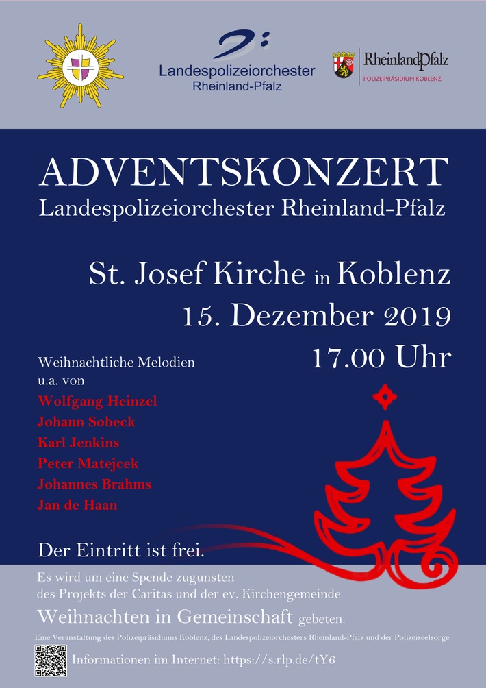 POL-PPKO: Polizeipräsidium Koblenz und Polizeiseelsorge laden ein Adventskonzert mit dem Landespolizeiorchester in der Sankt-Josef-Kirche