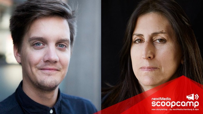 scoopcamp 2018: "Virtual Reality-Patin" Nonny de la Peña (r.) und Marius Thorkildsen (Schibsted) sind zum zehnjährigen Jubiläum der Innovationskonferenz für Medien zu Gast in Hamburg / Weiterer Text über ots und www.presseportal.de/nr/8218 / Die Verwendung dieses Bildes ist für redaktionelle Zwecke honorarfrei. Veröffentlichung bitte unter Quellenangabe: "obs/dpa Deutsche Presse-Agentur GmbH/scoopcamp/dpa"