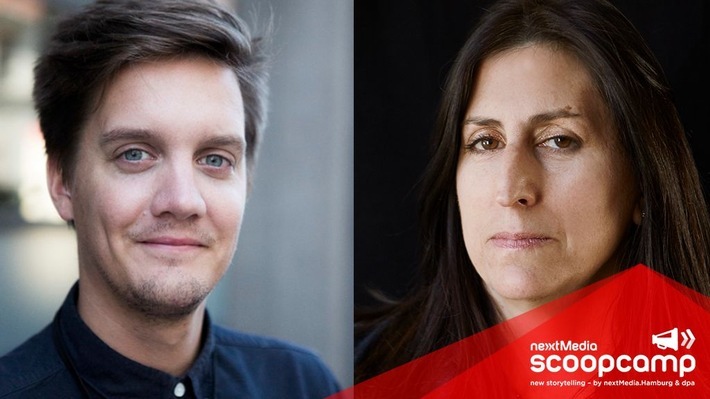 scoopcamp 2018: "Virtual Reality-Patin" Nonny de la Peña (r.) und Marius Thorkildsen (Schibsted) sind zum zehnjährigen Jubiläum der Innovationskonferenz für Medien zu Gast in Hamburg / Weiterer Text über ots und www.presseportal.de/nr/8218 / Die Verwendung dieses Bildes ist für redaktionelle Zwecke honorarfrei. Veröffentlichung bitte unter Quellenangabe: "obs/dpa Deutsche Presse-Agentur GmbH/scoopcamp/dpa"