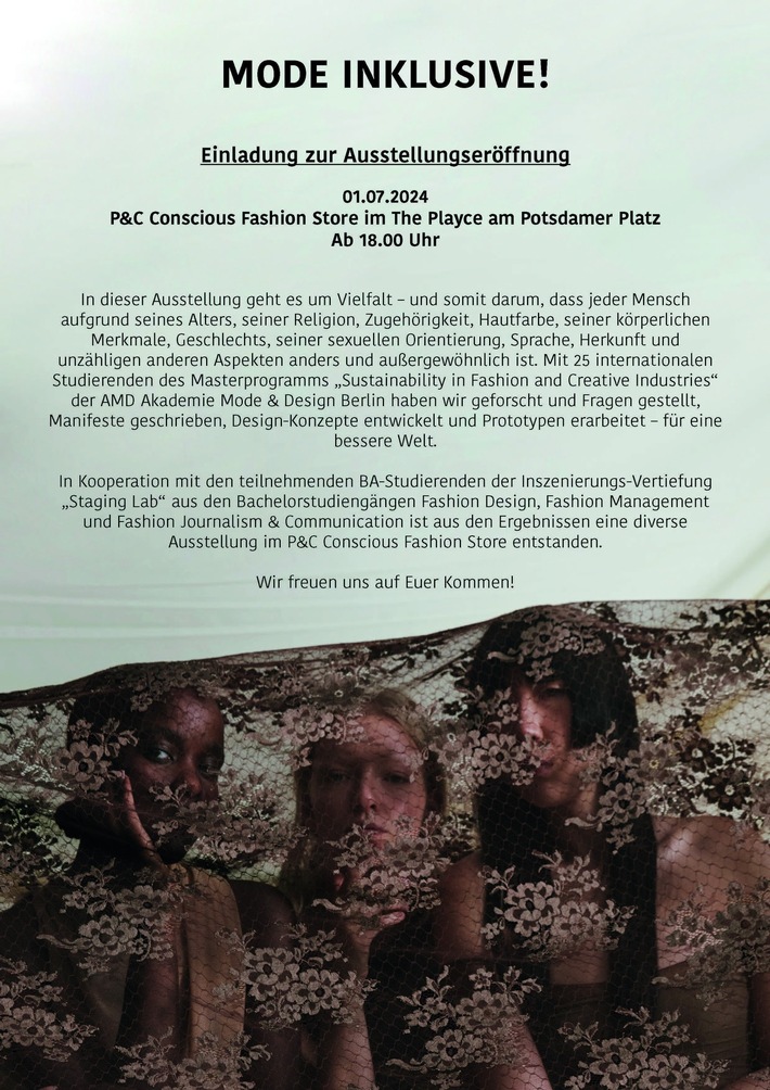 Presseeinladung: AMD Akademie Mode & Design lädt zur Ausstellungseröffnung im P&C Conscious Fashion Store im The Playce am Potsdamer Platz Berlin ein