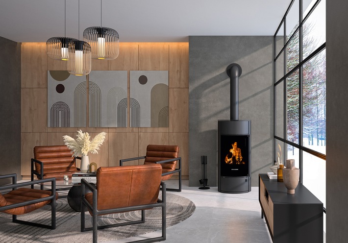 Die Kunst der vollkommenen Reduktion: Kaminofen in pureBlack als Teil der Architektur