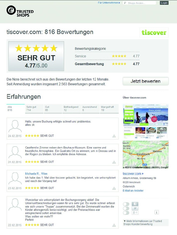 Buchungskunden hochzufrieden mit Tiscover - BILD