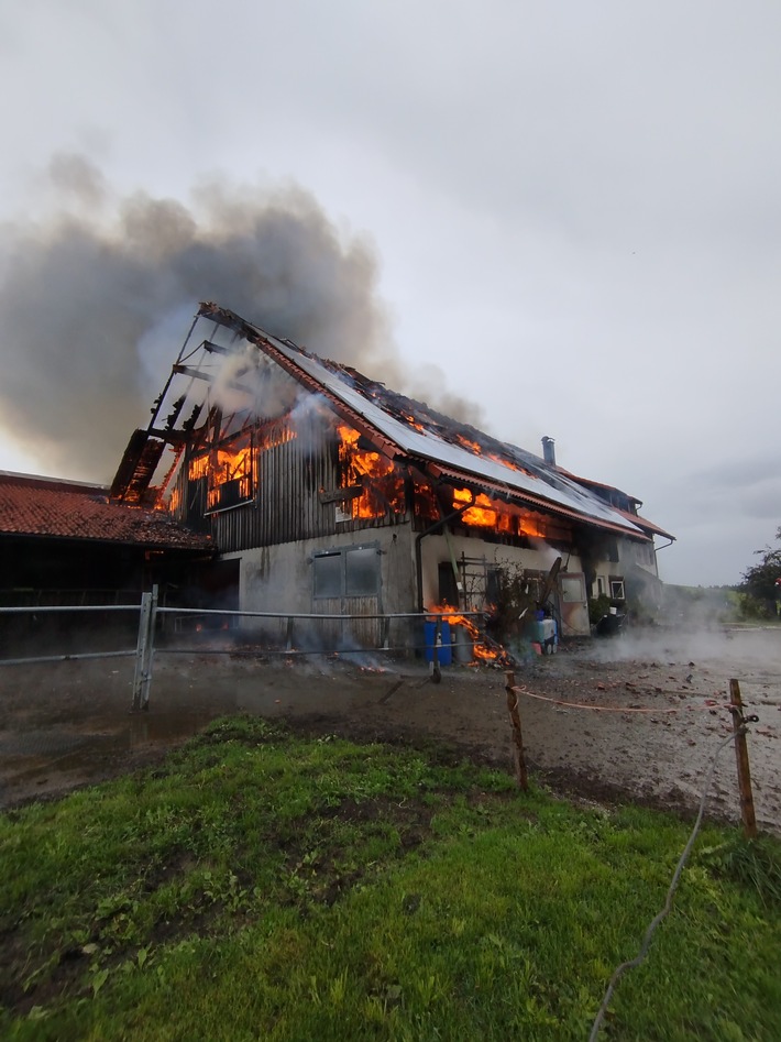 LRA-Ravensburg: Landwirtschaftliches Anwesen im Vollbrand 50 Milchkühe, 16 Jungrinder und das Wohnhaus konnten gerettet werden