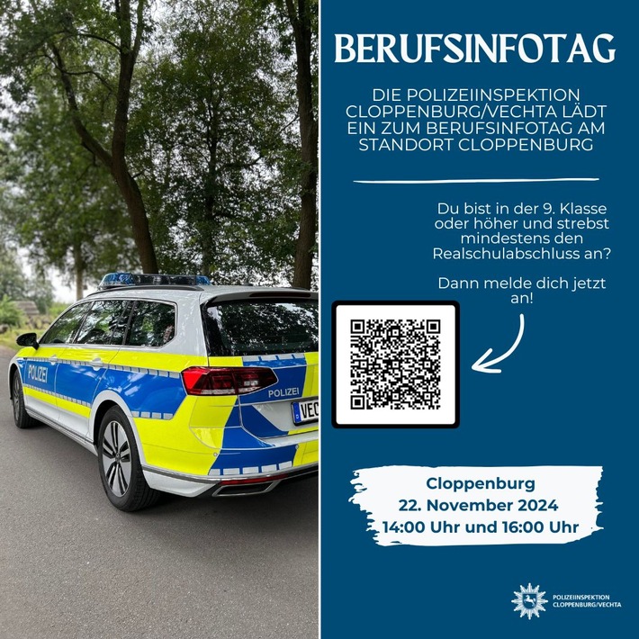 POL-CLP: Die Polizeiinspektion Cloppenburg/Vechta lädt zum Berufsinformationstag am 22. November in Cloppenburg ein - Anmeldung erforderlich