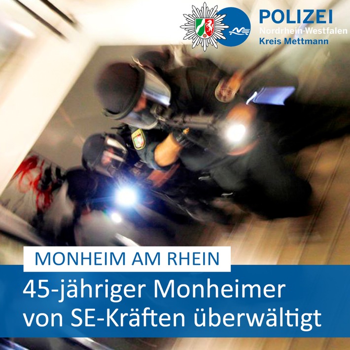 POL-ME: Spezialeinsatzkräfte beendeten Bedrohungslage: Monheimer in Gewahrsam genommen und eingewiesen - Monheim am Rhein - 2406018