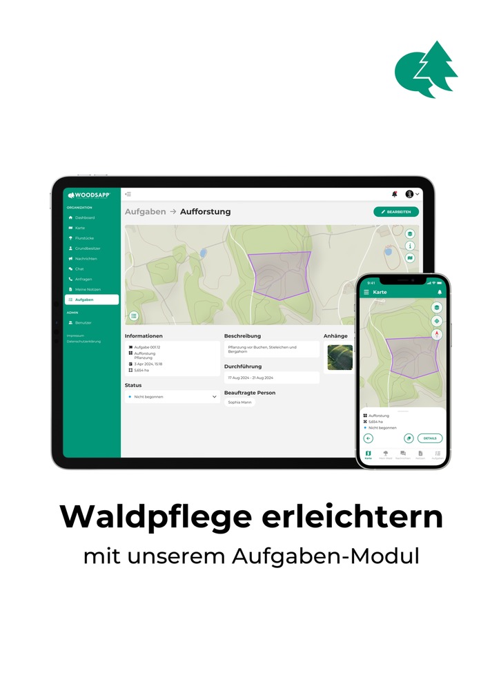 WoodsApp gibt für den Computer im Büro und als mobile Version zur Arbeit im Wald / Weiterer Text über ots und www.presseportal.de/nr/170771 / Die Verwendung dieses Bildes für redaktionelle Zwecke ist unter Beachtung aller mitgeteilten Nutzungsbedingungen zulässig und dann auch honorarfrei. Veröffentlichung ausschließlich mit Bildrechte-Hinweis.