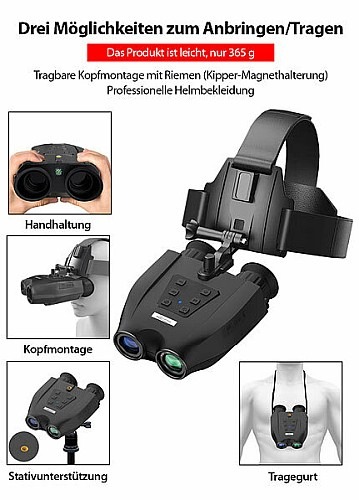 Optimale Sicht bei Tag und in der Nacht: Zavarius Nachtsichtbrille/-gerät DN-820 mit Kopfhalterung, 2,5K-UHD-Cam, 6x opt. Zoom