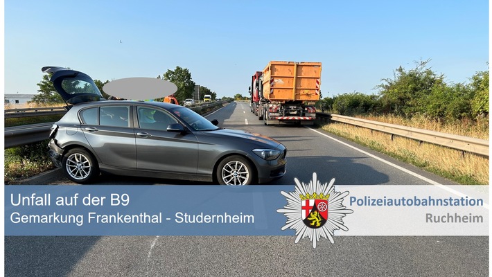 POL-PDNW: Polizeiautobahnstation Ruchheim - Verkehrsunfall mit hohem Sachschaden - Vollsperrung B9