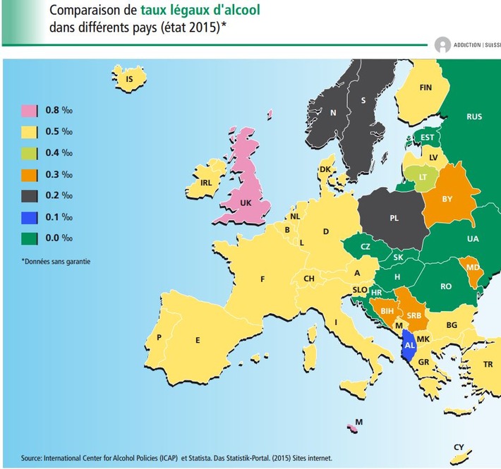 Addiction Suisse
Taux d&#039;alcool en Europe: mieux vaut vérifier
