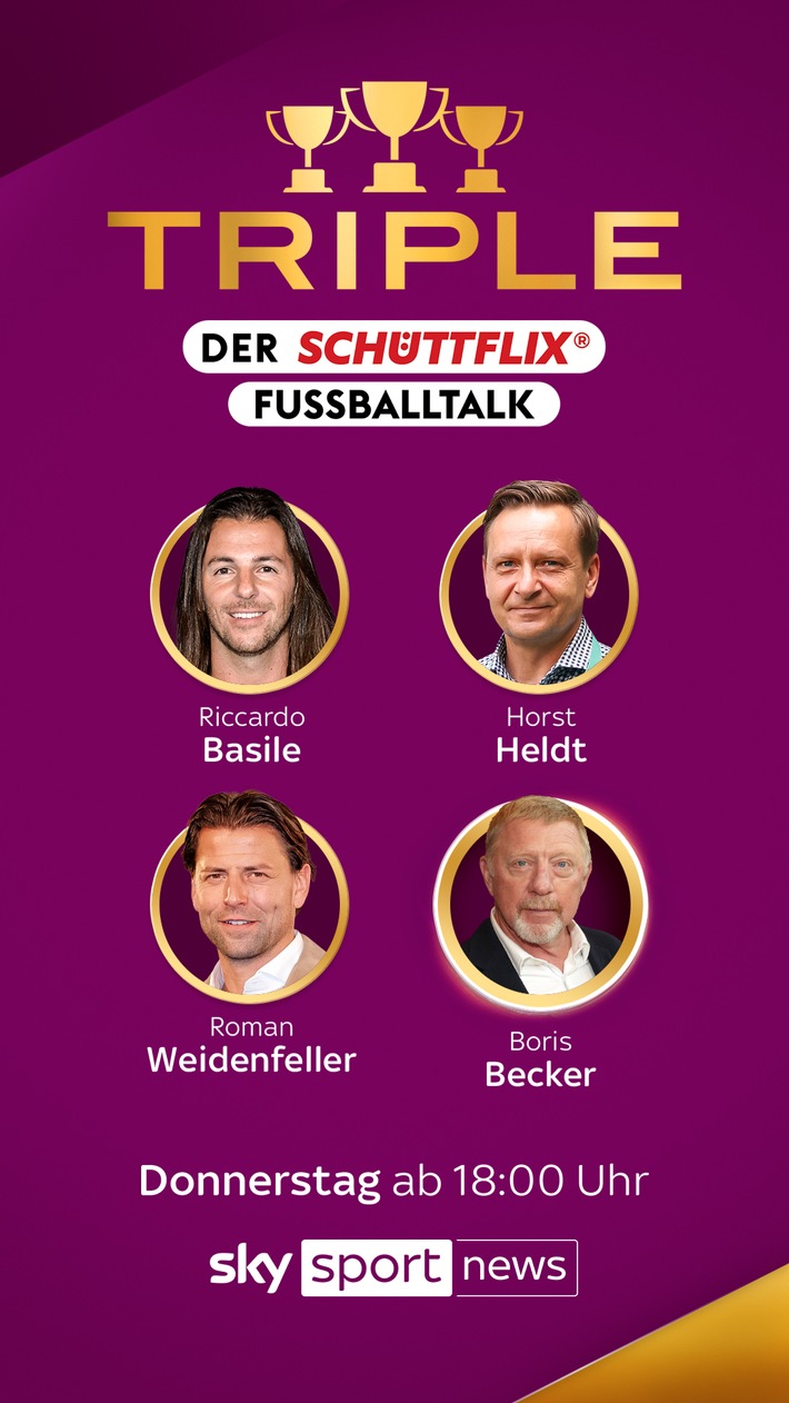 Boris Becker am Donnerstag zu Gast bei "Triple - der Schüttflix Fußballtalk" auf Sky Sport News