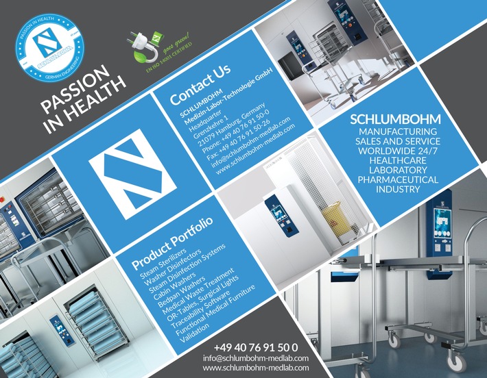 Worldwide sales of the new steam sterilizers and washer disinfectors from SCHLUMBOHM Medizin-Labor-Technologie GmbH to clinics, doctor&#039;s offices and laboratories.