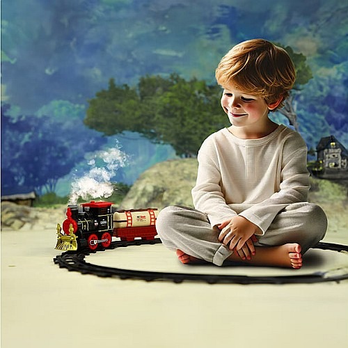 Geschenkidee - Spielzeugeisenbahn für Kinder: Playtastic Batteriebetriebener Zug mit Dampf, Sound- und Licht-Effekten, 210 cm