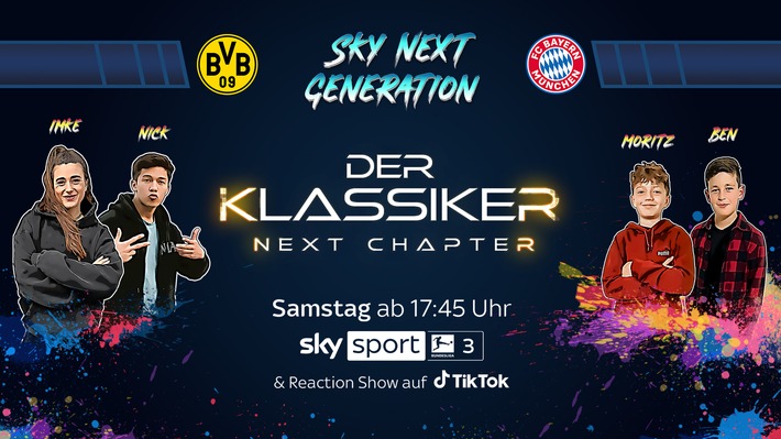&quot;Sky Next Generation&quot;: Borussia Dortmund gegen FC Bayern München kommentiert von Frank Buschmann und den beiden Kids Reportern Ben und Moritz