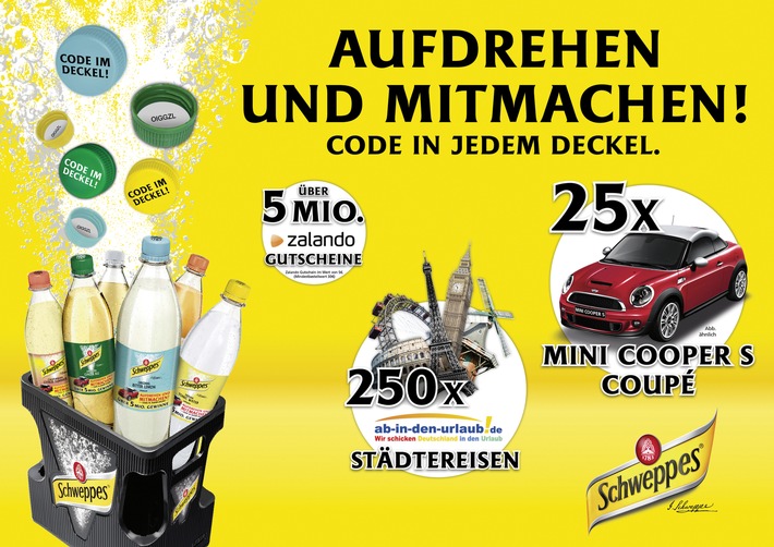 Jetzt bei Schweppes! Code in jedem Deckel / Schweppes startet nationale Deckelcode-Aktion (mit Bild)