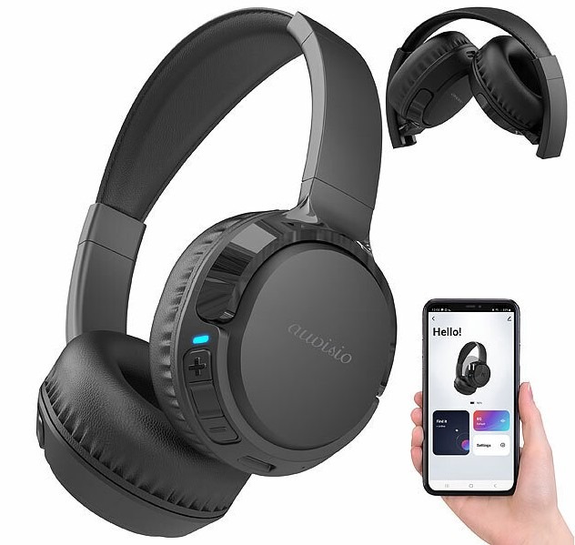 Kabelloser Musikgenuss mit intelligenter App-Steuerung: auvisio Smartes Over-Ear-Headset OHS-300.app mit Bluetooth 5.3, Akku, App, Equalizer