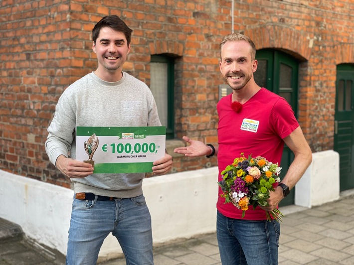 Ganz vorne mit dabei: Startup &quot;Der Warmduscher&quot; aus Hannover pitcht im Finale der Postcode Lotteries Green Challenge um 500.000 Euro