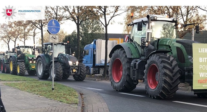 POL-STD: Treckerdemo in Hamburg - lange Staus bei Anfahrt im Landkreis Stade, Busfahrer im Bereich Drochtersen angespuckt und geschlagen - Polizei sucht Verursacher und Zeugen