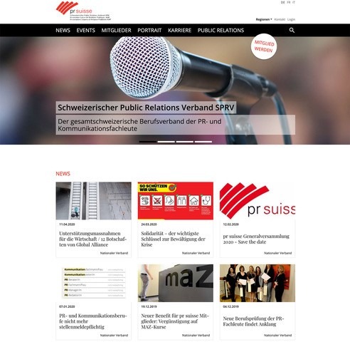 Neue Websites für pr suisse und seine Regionalgesellschaften