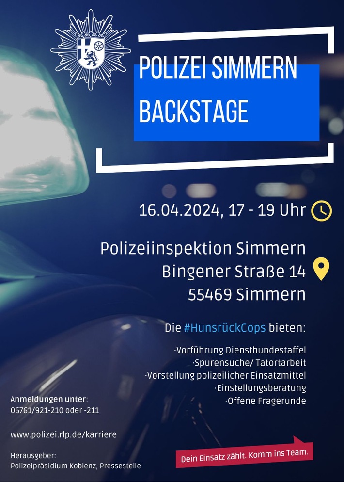 POL-PPKO: Polizei Simmern Backstage - letzte Plätze sichern!