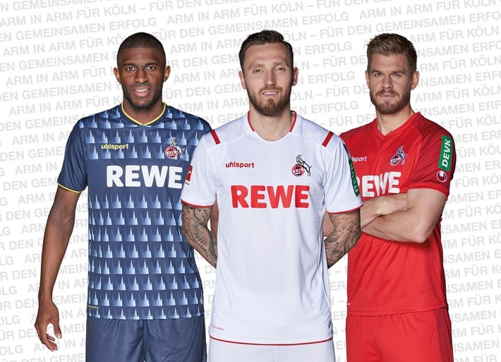 Die neuen Trikots des 1. FC Köln für die Saison 2019/20. Weiterer Text über ots und www.presseportal.de/nr/131223 / Die Verwendung dieses Bildes ist für redaktionelle Zwecke honorarfrei. Veröffentlichung bitte unter Quellenangabe: "obs/uhlsport GmbH/Thomas Fähnrich Fotografie"