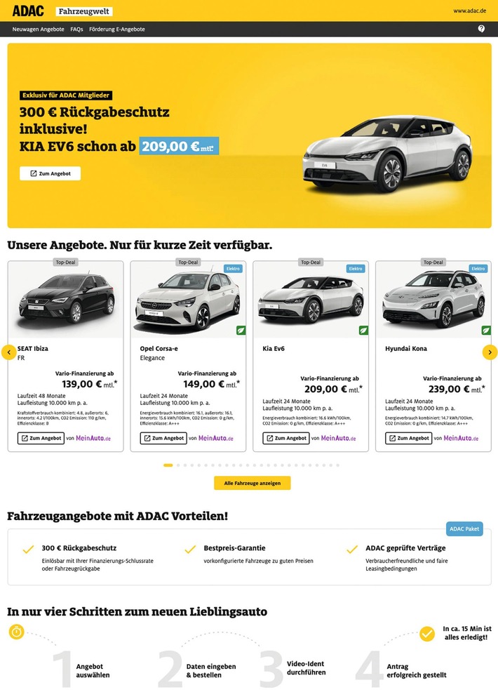 Relaunch der ADAC Fahrzeugwelt mit neuen Angeboten / Erweiterte Angebots- und Modellpalette / Bestpreisgarantie von Kooperationspartner MeinAuto / Mitglieder-Vorteile bei Leasing & Vario-Finanzierung