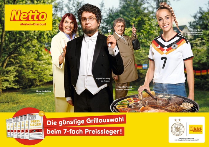 Kampagne: Giulia Gwinn und Hape Kerkeling zeigen vielfältigen Grillgenuss im Netto-Sortiment / Weiterer Text über ots und www.presseportal.de/nr/72216 / Die Verwendung dieses Bildes für redaktionelle Zwecke ist unter Beachtung aller mitgeteilten Nutzungsbedingungen zulässig und dann auch honorarfrei. Veröffentlichung ausschließlich mit Bildrechte-Hinweis.