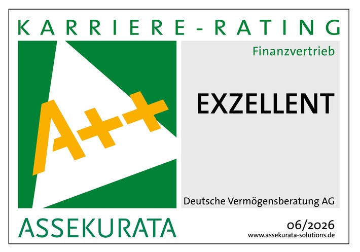 Zum 19. Mal in Folge exzellent: DVAG erneut mit Bestnote im Assekurata-Karriere-Rating