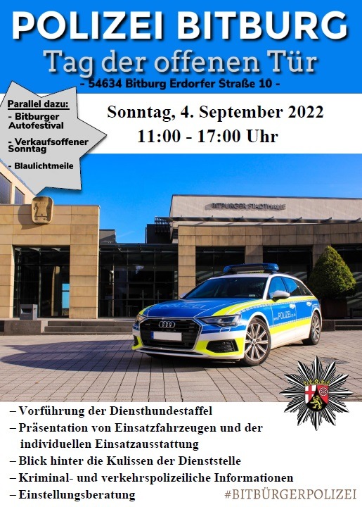 POL-PDWIL: Polizei Bitburg lädt am 4. September 2022 zum Tag der offenen Tür ein!
