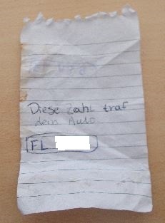 POL-FL: Flensburg - Unerlaubtes Entfernen vom Unfallort - Unbekannter Unfallort, Polizei sucht Zeugen, bzw. "Zettelschreiber"