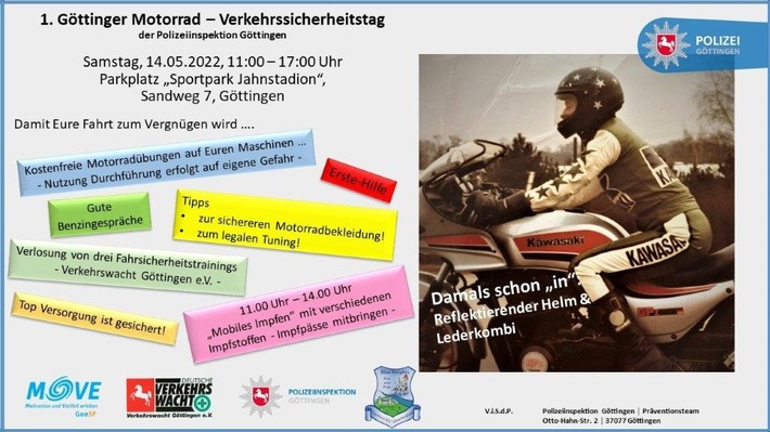 POL-GÖ: (190/2022) Polizeiinspektion Göttingen veranstaltet "1. Göttinger Motorrad - Verkehrssicherheitstag" - Informatives Programm am 14. Mai am Jahnstadion