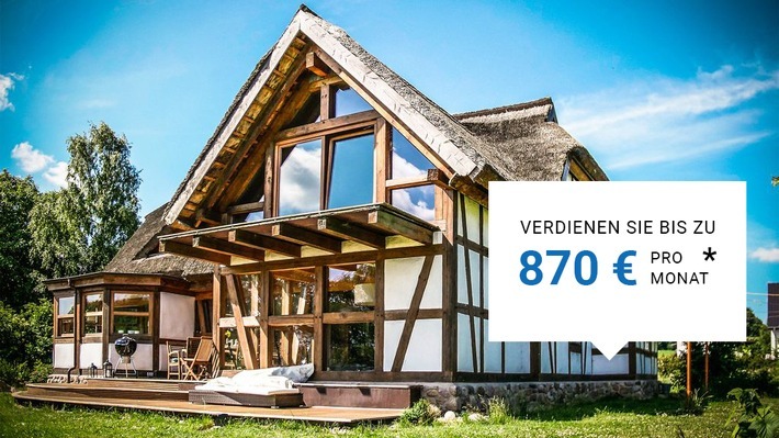 Der FeWo-direkt Mietpreisrechner zeigt: So viel könnten Immobilienbesitzer mit einem Inserat auf FeWo-direkt dazu verdienen. *Alle Details zur Berechnung der potenziellen Mieteinnahmen gibt es hier: hmwy.io/FeWo-Mietpreisrechner. Weiterer Text über ots und www.presseportal.de/nr/83422 / Die Verwendung dieses Bildes ist für redaktionelle Zwecke honorarfrei. Veröffentlichung bitte unter Quellenangabe: "obs/FeWo-direkt"