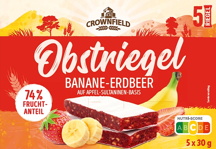 Der Hersteller Nutrisun GmbH & Co. KG informiert über einen Warenrückruf des Produktes / "Crownfield Obstriegel Banane-Erdbeer, 5x30g"